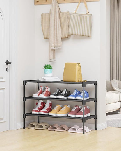 Shoe Rack - 3-Tier Storage Rack - Stackable - 27.5 Inch Wide - Black V1188-ZXY-131-364
