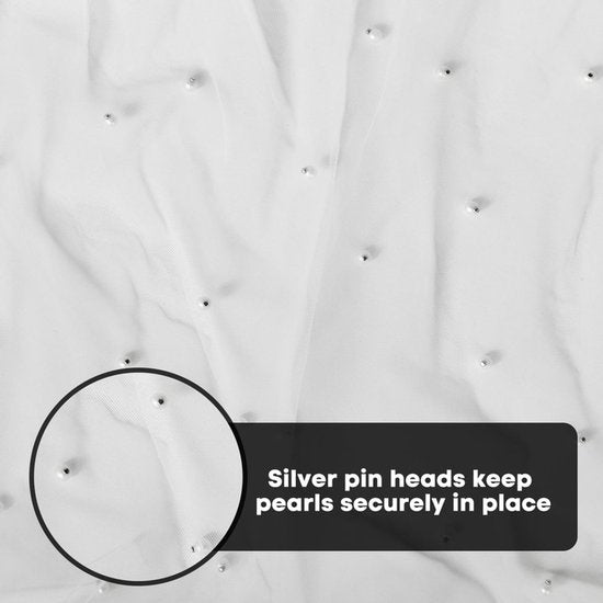 White Table Veil with White Pearls - Silky Gauze 30x120 Inches - For Weddings, Parties & Table Decorations V1188-ZXY-131-367
