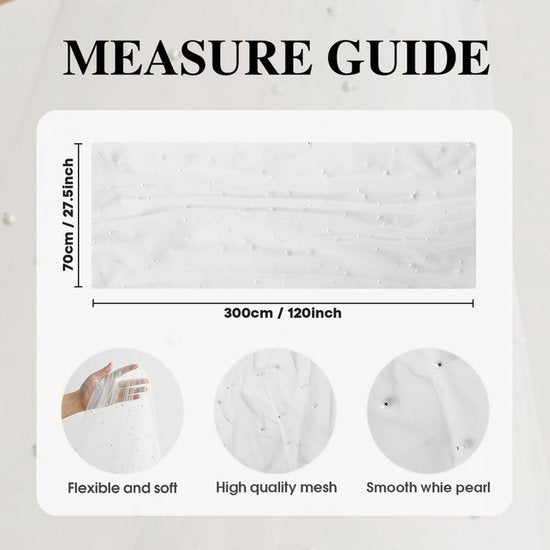 White Table Veil with White Pearls - Silky Gauze 30x120 Inches - For Weddings, Parties & Table Decorations V1188-ZXY-131-367