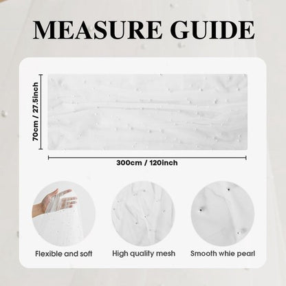 White Table Veil with White Pearls - Silky Gauze 30x120 Inches - For Weddings, Parties & Table Decorations V1188-ZXY-131-367