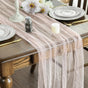Pink Table Veil with White Pearls - Silky Gauze 30x120 Inches - For Weddings, Parties & Table Decorations V1188-ZXY-131-368