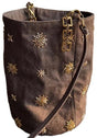Checked and Embroidery Bucket Bag - Denim Shoulder Bag - Adjustable Strap & Handle - 14x21 cm V1188-ZXY-131-373
