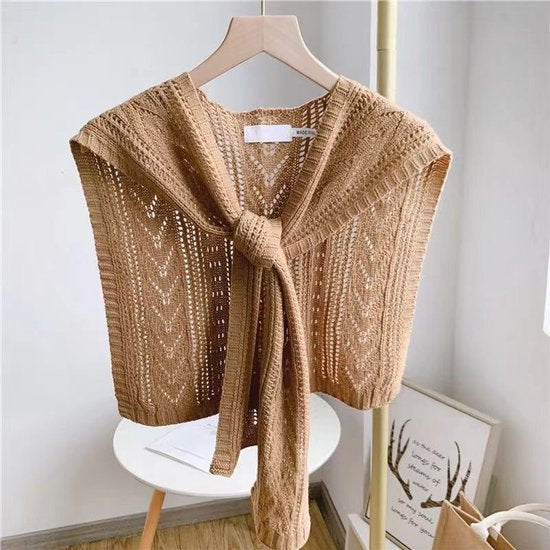 Knitted Openwork Shoulder Dress - Lightweight Cardigan & Scarf in One - Solid Color Goes With Everything - V1188-ZXY-131-376