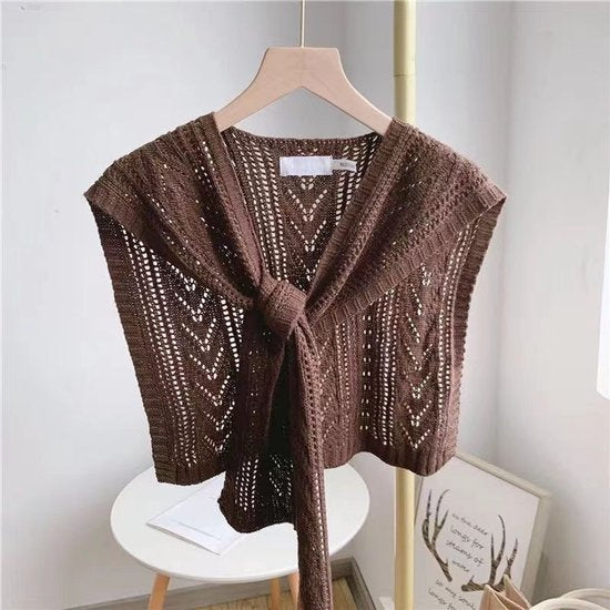 Knitted Openwork Shoulder Dress - Lightweight Cardigan & Scarf in One - Solid Color Goes With Everything - V1188-ZXY-131-378