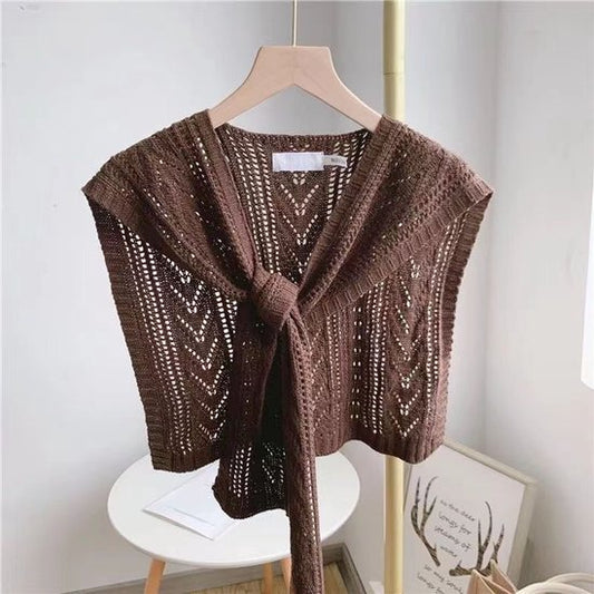 Knitted Openwork Shoulder Dress - Lightweight Cardigan & Scarf in One - Solid Color Goes With Everything - V1188-ZXY-131-378