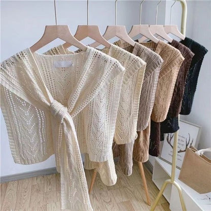 Knitted Openwork Shoulder Dress - Lightweight Cardigan & Scarf in One - Solid Color Goes With Everything - V1188-ZXY-131-378