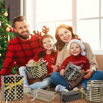 Wrapping Paper Set - 6 Rolls Gold & Black Christmas - Includes Ribbon & Stickers - 43x300 cm Per Roll V1188-ZXY-131-380