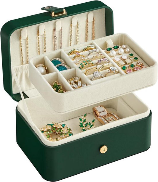 Travel Jewelry Case - 2 Layers with Velvet & Detachable Compartments - For Necklaces, Earrings & Bracelets - V1188-ZXY-131-382