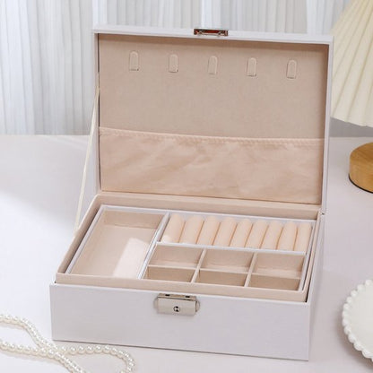 2-Tier Jewelry Box - With Removable Drawer & Lock - Large Storage Capacity for All Jewelry - White V1188-ZXY-131-385