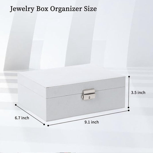 2-Tier Jewelry Box - With Removable Drawer & Lock - Large Storage Capacity for All Jewelry - White V1188-ZXY-131-385