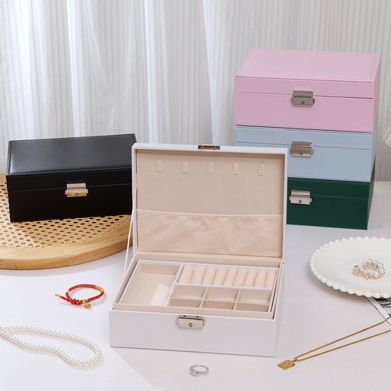 2-Tier Jewelry Box - With Removable Drawer & Lock - Large Storage Capacity for All Jewelry - White V1188-ZXY-131-385