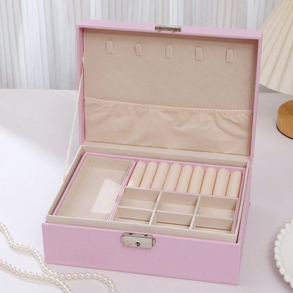 2-Tier Jewelry Box - With Removable Drawer & Lock - Large Storage Capacity For All Jewelry - Pink V1188-ZXY-131-386