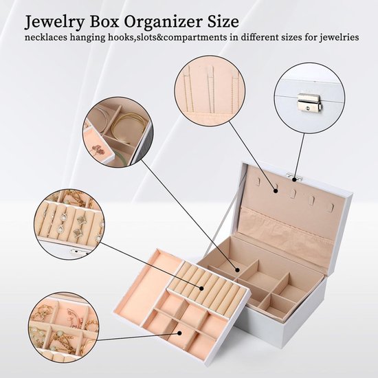 2-Tier Jewelry Box - With Removable Drawer & Lock - Large Storage Capacity For All Jewelry - Pink V1188-ZXY-131-386