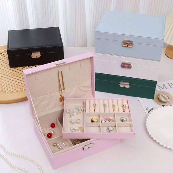 2-Tier Jewelry Box - With Removable Drawer & Lock - Large Storage Capacity For All Jewelry - Pink V1188-ZXY-131-386