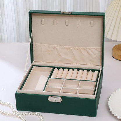 2-Tier Jewelry Box - With Removable Drawer & Lock - Large Storage Capacity for All Jewelry - Green V1188-ZXY-131-387