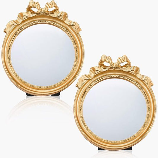 2 pcs small vintage wall mirror - round gold wall mirror - hanging mirror - portable mirror with handle - V1188-ZXY-131-415