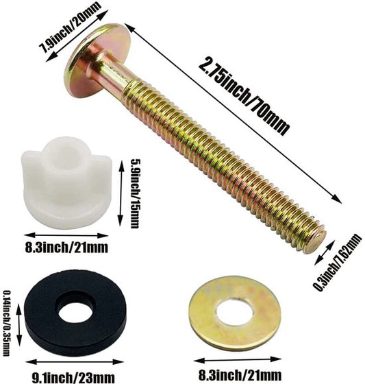 2-Piece Universal Toilet Seat Bolt and Screw Set - Heavy Duty Toilet Seat Hinge - With White Plastic Nut - V1188-ZXY-131-429