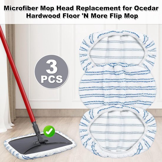Mop Pads - 3-pack mop refills - 15 x 8 inch flat dust mop head pads V1188-ZXY-131-431