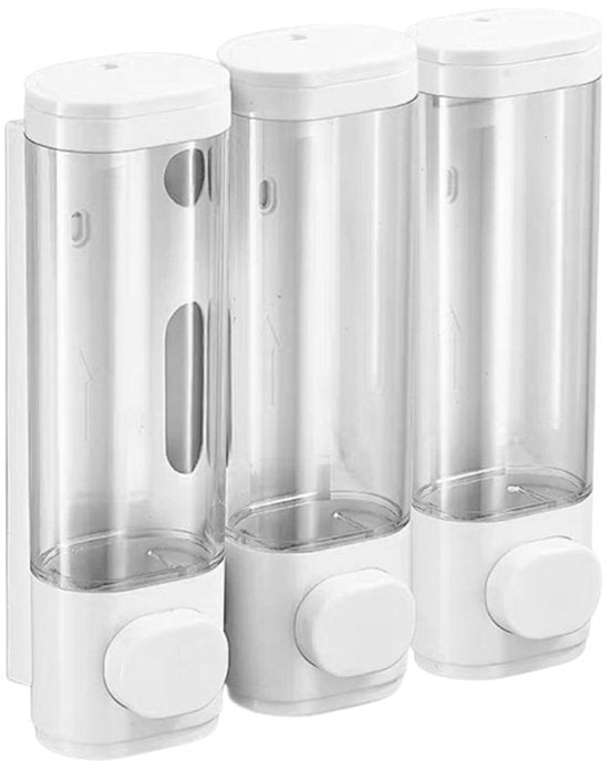 3 Wall-Mounted Soap Dispensers No Drilling Required - Drip-Proof for Gel, Shampoo, and Lotion - White V1188-ZXY-131-436