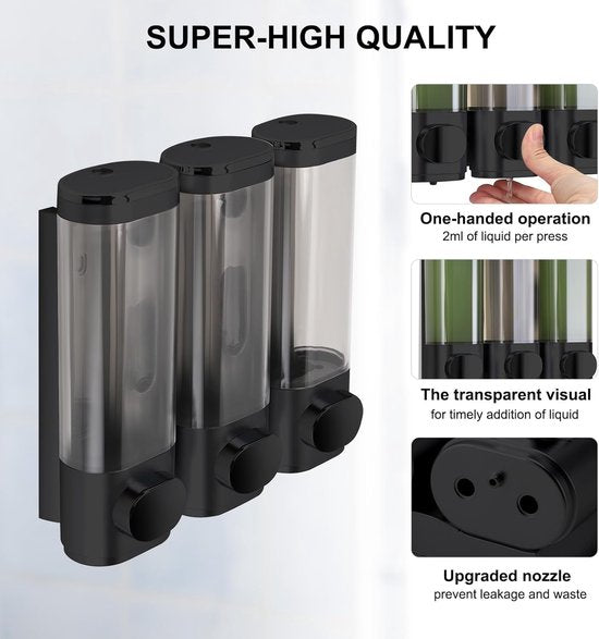 3 Wall-Mounted Soap Dispensers No Drilling Required - Drip-Proof for Gel, Shampoo, and Lotion - White V1188-ZXY-131-436