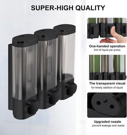 3 Wall-Mounted Soap Dispensers, No Drilling Required - Drip-Proof, Suitable for Gel, Shampoo, and Lotion - V1188-ZXY-131-437