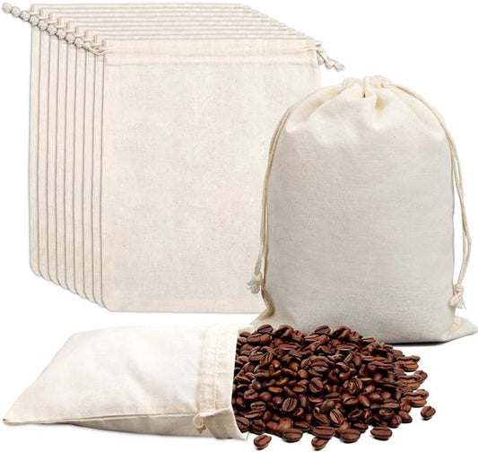 Storage Bags - Fabric Bags 20 x 15 cm - Pack of 15 Cotton Bags - Linen Drawstring Bags - Small Reusable Gift V1188-ZXY-131-463