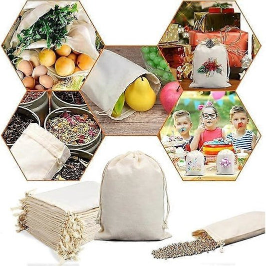 Storage Bags - Fabric Bags 20 x 15 cm - Pack of 15 Cotton Bags - Linen Drawstring Bags - Small Reusable Gift V1188-ZXY-131-463