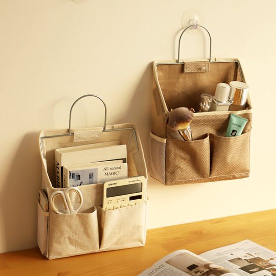 Storage Bag - Cotton and Linen Fabric - Bedside Storage Bag - Wall Mounted - Dorm Room Essentials and Snack V1188-ZXY-131-465