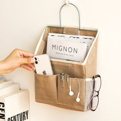 Storage Bag - Cotton and Linen Fabric - Bedside Storage Bag - Wall Mounted - Dorm Room Essentials and Snack V1188-ZXY-131-465