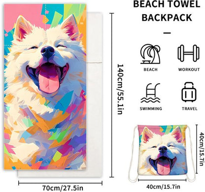 2-in-1 foldable beach towel - printed bath towel - all-in-one beach towel - integrated bag - storage space V1188-ZXY-131-478