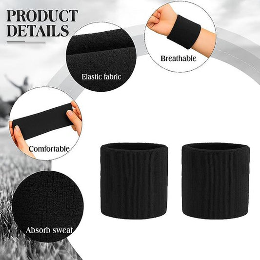 Tennis Sweat-Wicking Wristbands - 3 Pairs - Unisex - Adult - Thickened Elastic Wristband - French Terry - V1188-ZXY-131-487