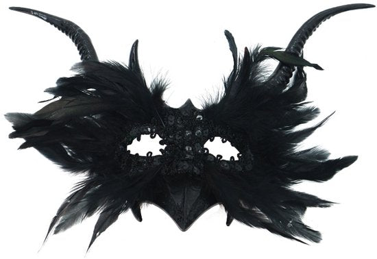 Mask - New for Halloween - Gothic - Mask with decorative feather lace - Devil's horn mask - Role-playing prop V1188-ZXY-131-493