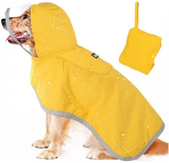 Dog Raincoat - Adjustable - Transparent Hood - Double Layer Dog Raincoat - Reflective Stripes - Storage V1188-ZXY-131-510