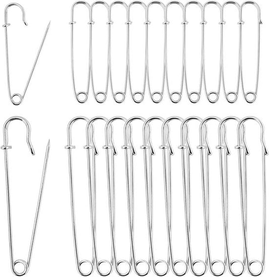 20 Safety Pins - Large Safety Pin Length - Heavy Safety Pins for Blankets, Kilts, Knitting, Crafts (63mm & V1188-ZXY-131-528
