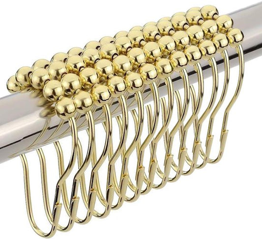 Shower curtain hooks (12-piece) - Curtain rings - Stainless steel rings with sliding system - Gold V1188-ZXY-131-539