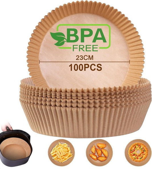 100 Airfryer Baking Pans - Round Baking Pans 23cm - Food Safe - BPA Free - Non-Stick Airfryer Pans - Easy to V1188-ZXY-131-542