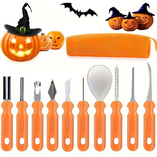 10-Piece Jack-O'-Lantern Cutting Knife Set - Halloween - Baking Tools - Clay Stainless Steel Cutter V1188-ZXY-131-549
