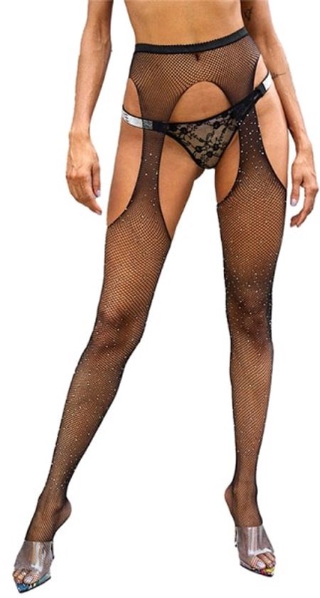 Sexy fishnet stockings with rhinestones - fishnet stockings - sexy legs - hot-fix rhinestones - tights - V1188-ZXY-131-559