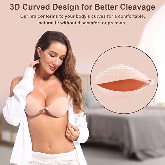 1 round bra cup - strapless invisible silicone - transparent push-up bra - seamless design - front closure - V1188-ZXY-131-570
