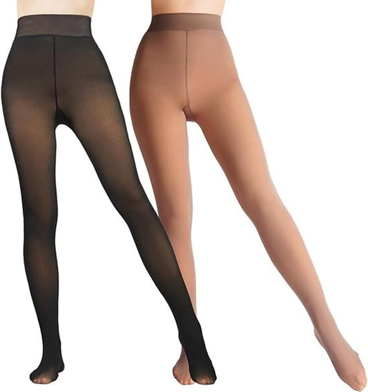 2-Pack Women's Thermal Leggings with Fleece Lining - High-Waisted Faux Sheer Tights - Lightweight - Extra V1188-ZXY-131-574