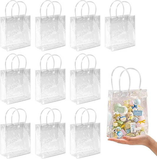 10-Pack Clear Gift Bags - with Handles - Mini Party Gift Bags - Clear Gift Bags, 5.9 x 6.29 Inches - Candy V1188-ZXY-131-576
