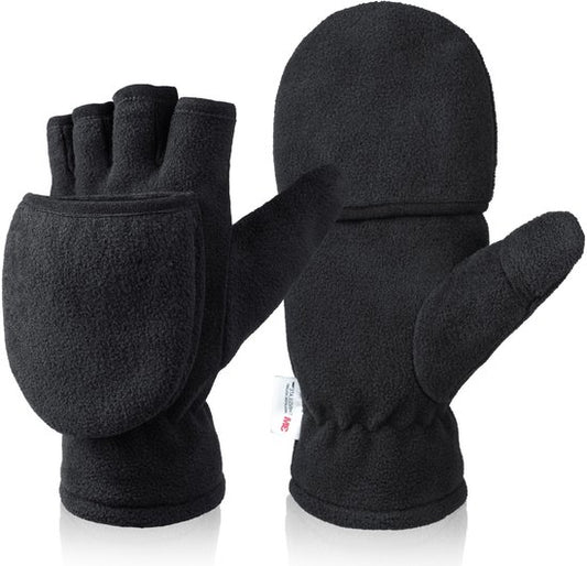 Unisex warm fleece gloves with fold-over top - Half-finger gloves - Warm gloves - Half-finger design - V1188-ZXY-131-577
