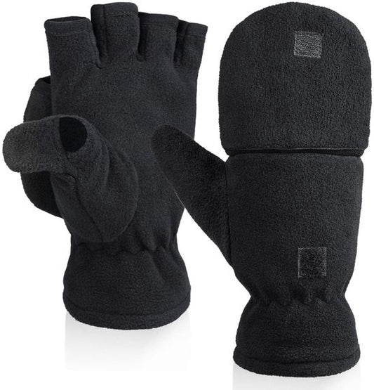 Unisex warm fleece gloves with fold-over top - Half-finger gloves - Warm gloves - Half-finger design - V1188-ZXY-131-580