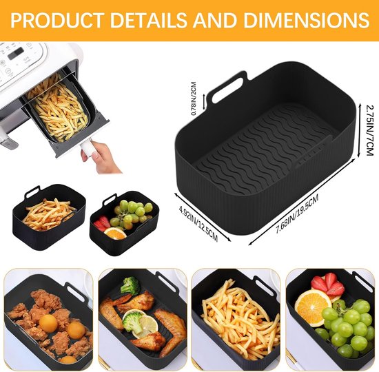 2-piece Airfryer accessory pads - Silicone Airfryer pads - Black - 19.5*16.5 cm V1188-ZXY-131-586