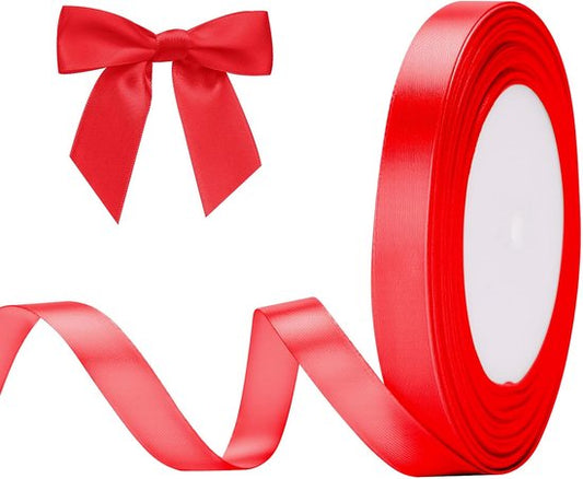 Gift Wrap - 22m Long Red Satin Ribbon - 10mm Wide - Suitable for Gift Wrapping, Valentine's Day Decorations, V1188-ZXY-131-594