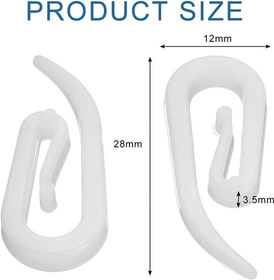 100 curtain hooks - G-shaped reinforced curtain hooks - White - For shower windows - Curtain accessories V1188-ZXY-131-616