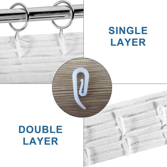 100 curtain hooks - G-shaped reinforced curtain hooks - White - For shower windows - Curtain accessories V1188-ZXY-131-616