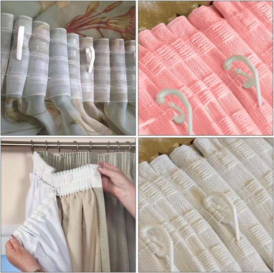100 curtain hooks - G-shaped reinforced curtain hooks - White - For shower windows - Curtain accessories V1188-ZXY-131-616