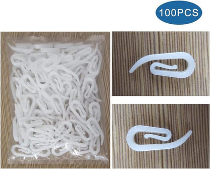 100 curtain hooks - G-shaped reinforced curtain hooks - White - For shower windows - Curtain accessories V1188-ZXY-131-616