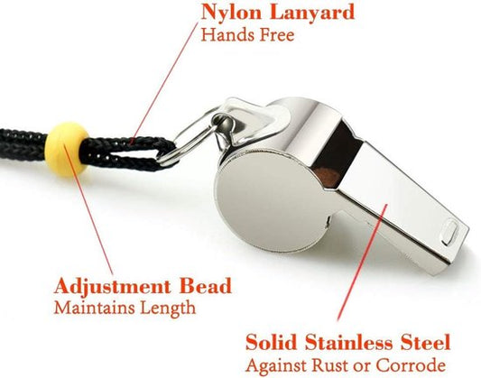Whistle - 2-piece - Stainless steel sports whistle with lanyard - High volume whistle for survival and rescue V1188-ZXY-131-627